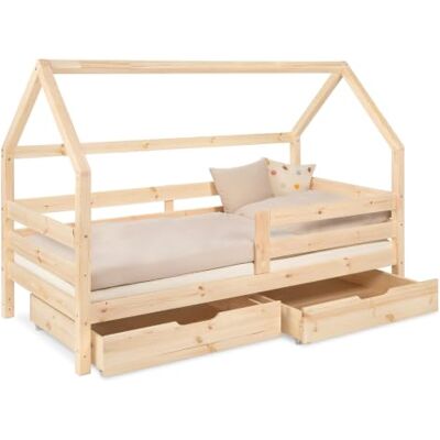 Ehrenkind ® Hausbett 90x200 Natur mit Schubladen & Rausfallschutz Ehrenkind ® Hausbett 90x200 Natur mit Schubladen & Rausfallschutz