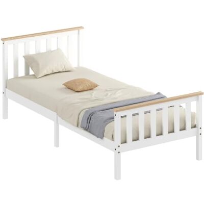 HOMCOM Bett 90 x 200 cm Einzelbett aus Holz mit Lattenrost Natur+Weiß Bettrahmen, Kopfteil, Unterbettaufbewahrung, Einfache Montage, Schlafzimmer oder Gästezimmer HOMCOM Bett 90 x 200 cm Einzelbett aus Holz mit Lattenrost Natur+Weiß Bettrahmen, Kopfteil, Unterbettaufbewahrung, Einfache Montage, Schlafzimmer oder Gästezimmer