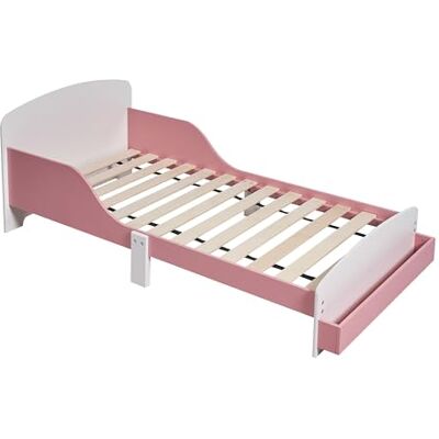 Relaxdays Kinderbett, 70x140 cm, Kleinkindbett mit Rausfallschutz, Lattenrost, Ablage, Kinderzimmer Bett, MDF, rosa/weiß Relaxdays Kinderbett, 70x140 cm, Kleinkindbett mit Rausfallschutz, Lattenrost, Ablage, Kinderzimmer Bett, MDF, rosa/weiß