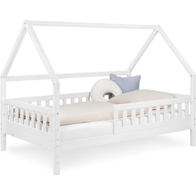 Ehrenkind ® Hausbett 120x200 cm Weiß, Kinderbett & Bodenbett mit Rausfallschutz und Rollrost, Montessori Bett aus Massivholz Ehrenkind ® Hausbett 120x200 cm Weiß, Kinderbett & Bodenbett mit Rausfallschutz und Rollrost, Montessori Bett aus Massivholz