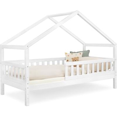 Ehrenkind ® Panorama Hausbett Lille 90x200 cm aus Kiefer Massivholz FSC®-Zertifiziert 2-in-1 Kinderbett mit Dachgiebel & optionalem Stauraum Weiß Ehrenkind ® Panorama Hausbett Lille 90x200 cm aus Kiefer Massivholz FSC®-Zertifiziert 2-in-1 Kinderbett mit Dachgiebel & optionalem Stauraum Weiß
