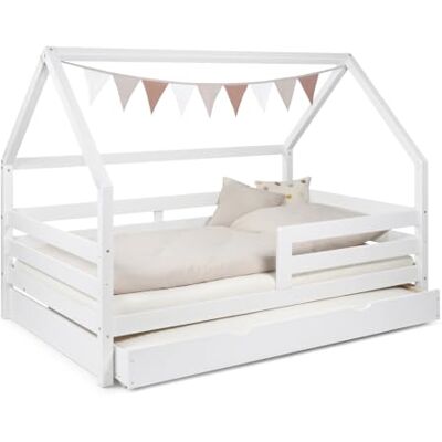 Ehrenkind ® Hausbett 120x200 Weiß mit Bettkasten & Rausfallschutz Ehrenkind ® Hausbett 120x200 Weiß mit Bettkasten & Rausfallschutz