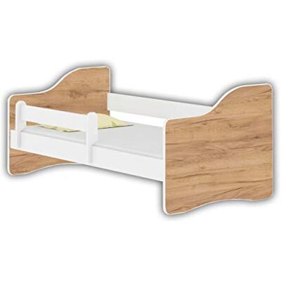 ACMA Jugendbett 140x70 Kinderbett mit Rausfallschutz und Matratze, Weiß Happy, Farbe Eiche Craft, mit Lattenrost, stabil, Kinderzimmer Bett, Jugendmöbel ACMA Jugendbett 140x70 Kinderbett mit Rausfallschutz und Matratze, Weiß Happy, Farbe Eiche Craft, mit Lattenrost, stabil, Kinderzimmer Bett, Jugendmöbel