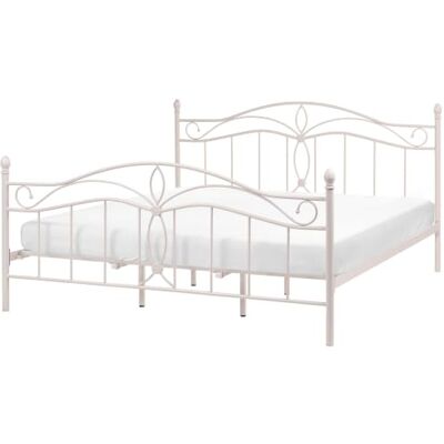 Beliani Romantisches Doppelbett Hellbeige Metall mit Kopfteil Lattenrost 180x200 cm Antlia Beliani Romantisches Doppelbett Hellbeige Metall mit Kopfteil Lattenrost 180x200 cm Antlia