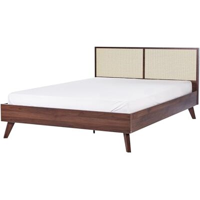 Beliani Bett dunkler Holzfarbton Kopfteil Wiener Geflecht Lattenrost 160x200cm Monpazier Beliani Bett dunkler Holzfarbton Kopfteil Wiener Geflecht Lattenrost 160x200cm Monpazier