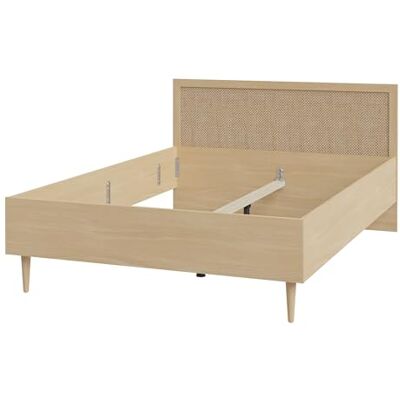 Forte CALASETTA Bett 140x200, Boho Stil, Bett mit Wiener Geflecht, Jugendzimmer, Schlafzimmer, Holzwerkstoff, Elegancia Eiche Holzdekor/Technorattan, 147 cm breit x 90 cm hoch x 206 cm tief Forte CALASETTA Bett 140x200, Boho Stil, Bett mit Wiener Geflecht, Jugendzimmer, Schlafzimmer, Holzwerkstoff, Elegancia Eiche Holzdekor/Technorattan, 147 cm breit x 90 cm hoch x 206 cm tief