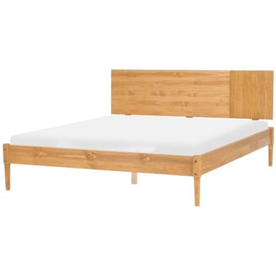Beliani Holzbett Doppelbett Kiefernholz Hellbraun mit Lattenrost 160 x 200 cm hohes Kopfteil Skandi Flavignac Beliani Holzbett Doppelbett Kiefernholz Hellbraun mit Lattenrost 160 x 200 cm hohes Kopfteil Skandi Flavignac