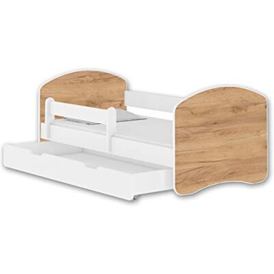 ACMA Jugendbett 160x80 cm Kinderbett mit Einer Schublade mit Rausfallschutz, Lattenrost und Matratze II Farbe Weiß Eiche Craft, stabiles Bettmöbel für Kinderzimmer ACMA Jugendbett 160x80 cm Kinderbett mit Einer Schublade mit Rausfallschutz, Lattenrost und Matratze II Farbe Weiß Eiche Craft, stabiles Bettmöbel für Kinderzimmer