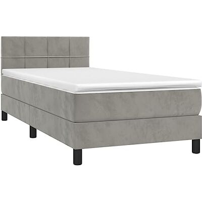 vidaXL Hellgraues Samtbetten mit LED 100x200 cm - Bett vidaXL Hellgraues Samtbetten mit LED 100x200 cm - Bett