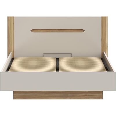Forte EDWAL Bett Liegefläche 160 cm, modernes Bettgestell mit Stauraum unter dem Lattenrost, Holzwerkstoff, Kaschmir Beige Holzdekor, 176,2 cm breit x 105,7 cm hoch x 206,6 cm tief Forte EDWAL Bett Liegefläche 160 cm, modernes Bettgestell mit Stauraum unter dem Lattenrost, Holzwerkstoff, Kaschmir Beige Holzdekor, 176,2 cm breit x 105,7 cm hoch x 206,6 cm tief