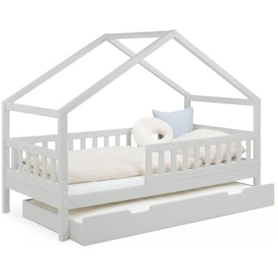 Ehrenkind ® Panorama Hausbett Lille 90x200 cm aus Kiefer Massivholz FSC®-Zertifiziert 2-in-1 Kinderbett mit Dachgiebel & Bettkasten Hellgrau Ehrenkind ® Panorama Hausbett Lille 90x200 cm aus Kiefer Massivholz FSC®-Zertifiziert 2-in-1 Kinderbett mit Dachgiebel & Bettkasten Hellgrau
