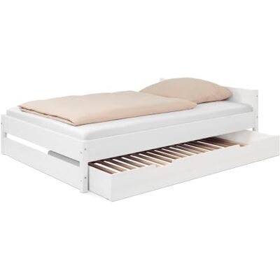 Ehrenkind ® Jugendbett höhenverstellbar 140x200 cm Massivholz Buche Weiß, Nova Pro mit Bettkasten Ehrenkind ® Jugendbett höhenverstellbar 140x200 cm Massivholz Buche Weiß, Nova Pro mit Bettkasten