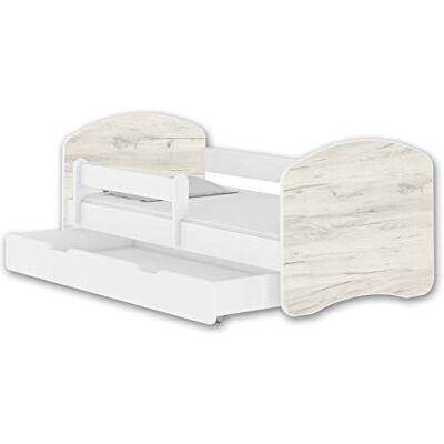 ACMA Jugendbett Kinderbett mit Einer Schublade mit Rausfallschutz und Matratze Weiß II 140 160 180 (180x80 cm + Schublade, Weiß Eiche Weiß) ACMA Jugendbett Kinderbett mit Einer Schublade mit Rausfallschutz und Matratze Weiß II 140 160 180 (180x80 cm + Schublade, Weiß Eiche Weiß)