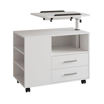 Vicco Nachttisch Bora, Weiß, 80 x 88 cm mit verstellbarer Arbeitsfläche, mit drehbarer Arbeitsplatte und Rollen zur flexiblen Nutzung Vicco Nachttisch Bora, Weiß, 80 x 88 cm mit verstellbarer Arbeitsfläche, mit drehbarer Arbeitsplatte und Rollen zur flexiblen Nutzung