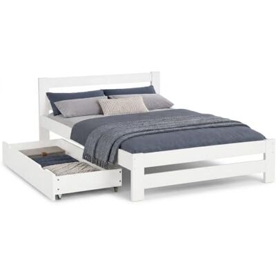 Homestyle4u Holzbett 140x200 cm Weiß Massivholz Doppelbett mit Lattenrost Stabiles Kiefernholz Bettgestell mit Bettkasten auf Rollen Modernes Tagesbett im skandinavischen Design für Schlafzimmer Homestyle4u Holzbett 140x200 cm Weiß Massivholz Doppelbett mit Lattenrost Stabiles Kiefernholz Bettgestell mit Bettkasten auf Rollen Modernes Tagesbett im skandinavischen Design für Schlafzimmer