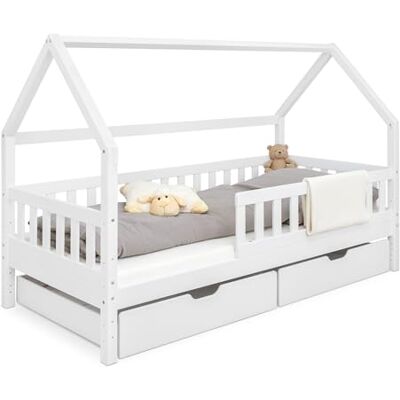 Ehrenkind ® Hausbett Lille Kinderbett mit abnehmbaren Rausfallschutz aus Massivholz FSC® zertifziert inkl. Schubladen Hausbett 80x160 Kinderbett 80x160 Weiß Ehrenkind ® Hausbett Lille Kinderbett mit abnehmbaren Rausfallschutz aus Massivholz FSC® zertifziert inkl. Schubladen Hausbett 80x160 Kinderbett 80x160 Weiß
