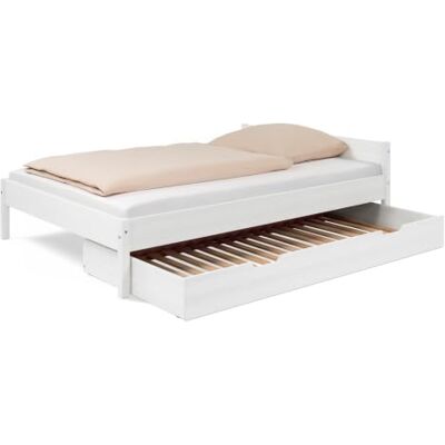 Ehrenkind ® Jugendbett 140x200 cm Massivholz Buche Weiß, Nova Standard mit Bettkasten Ehrenkind ® Jugendbett 140x200 cm Massivholz Buche Weiß, Nova Standard mit Bettkasten