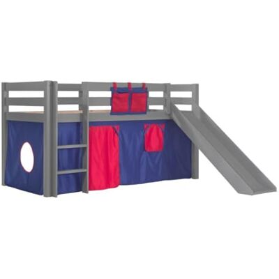 Vipack Mittelhohes Bett Pino grau mit Rutsche Domino Zelt Vipack Mittelhohes Bett Pino grau mit Rutsche Domino Zelt