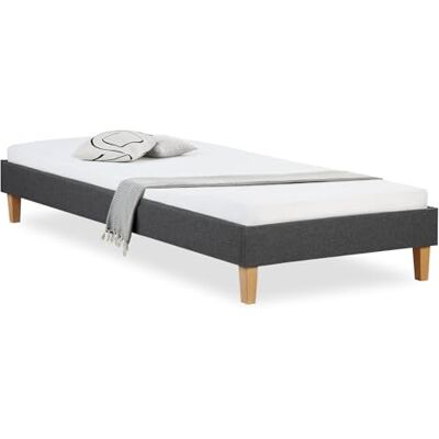 Homestyle4u Einzelbett 90x200 Grau mit Lattenrost Polsterbett Futonbett-Stil, Bettgestell mit Holzbeinen, für Jugend- & Gästezimmer – Maße: 94 x 203 cm Homestyle4u Einzelbett 90x200 Grau mit Lattenrost Polsterbett Futonbett-Stil, Bettgestell mit Holzbeinen, für Jugend- & Gästezimmer – Maße: 94 x 203 cm