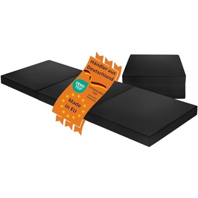 sleepling Klappmatratze 65x196cm, 3-teilige Faltmatratze, Matratze, Schwarz Klappbare, Faltbare Gästematratze 65 x 196cm, Bandscheibenwürfel, foldable mattress, Komfortschaum, Made in EU, OEKO-TEX sleepling Klappmatratze 65x196cm, 3-teilige Faltmatratze, Matratze, Schwarz Klappbare, Faltbare Gästematratze 65 x 196cm, Bandscheibenwürfel, foldable mattress, Komfortschaum, Made in EU, OEKO-TEX