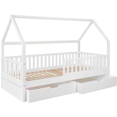 Ehrenkind ® Hausbett Buche Livo FSC Zertifiziert Kinderbett mit Rausfallschutz höhenverstellbar Massivholz Kinder Bett Hausbett 200x90 weiß mit Doppelschublade Ehrenkind ® Hausbett Buche Livo FSC Zertifiziert Kinderbett mit Rausfallschutz höhenverstellbar Massivholz Kinder Bett Hausbett 200x90 weiß mit Doppelschublade