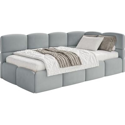 Selsey Jugendbett 120x200cm Grau gepolstert mit Stauraum und Lattenrost, Polsterbett Jugendbett rechtsseitig mit Bettkasten, Kinderbett mit Eckkopfteil, Bett für Jugendzimmer Selsey Jugendbett 120x200cm Grau gepolstert mit Stauraum und Lattenrost, Polsterbett Jugendbett rechtsseitig mit Bettkasten, Kinderbett mit Eckkopfteil, Bett für Jugendzimmer