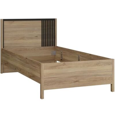 Forte JYTANA Bett 90x200, Skandi-Style Bett mit Lamellendetail am Kopfteil, Holzwerkstoff, Mauvella Eiche Holzdekor/Schwarz, 97,9 cm breit x 89,7 cm hoch x 206,9 cm tief Forte JYTANA Bett 90x200, Skandi-Style Bett mit Lamellendetail am Kopfteil, Holzwerkstoff, Mauvella Eiche Holzdekor/Schwarz, 97,9 cm breit x 89,7 cm hoch x 206,9 cm tief