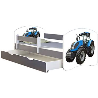 ACMA Kinderbett Jugendbett mit Einer Schublade und Matratze Grau mit Rausfallschutz Lattenrost II Spielbett Kinderzimmer Möbel (42 Traktor, 140x70 + Bettkasten) ACMA Kinderbett Jugendbett mit Einer Schublade und Matratze Grau mit Rausfallschutz Lattenrost II Spielbett Kinderzimmer Möbel (42 Traktor, 140x70 + Bettkasten)