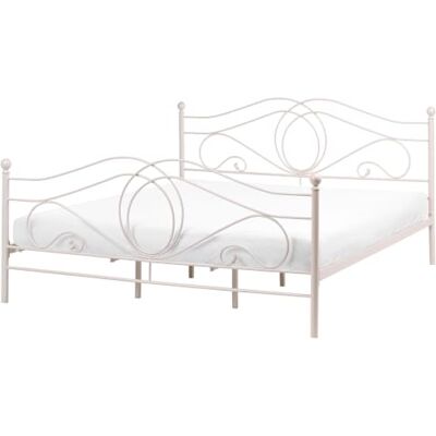 Beliani Bett hellbeige Metallgestell verziertes Kopfteil Lattenrost 180x200 cm Lyra Beliani Bett hellbeige Metallgestell verziertes Kopfteil Lattenrost 180x200 cm Lyra