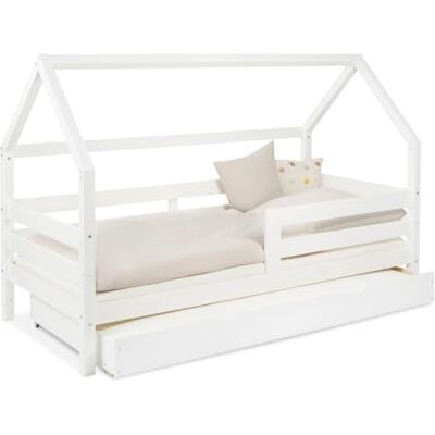Ehrenkind ® Hausbett 90x200 Weiß mit Bettkasten & Rausfallschutz Ehrenkind ® Hausbett 90x200 Weiß mit Bettkasten & Rausfallschutz