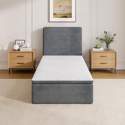 Vesgantti Einzelbett mit Matratze 90x200cm H3, Polsterbett ohne Lattenrost, Kord Bett in der Box mit Reißverschluss-Montage, werkzeugfrei, gepolstertes Kopfteil, Oeko-TEX Standard 100, 35 cm Höhe Vesgantti Einzelbett mit Matratze 90x200cm H3, Polsterbett ohne Lattenrost, Kord Bett in der Box mit Reißverschluss-Montage, werkzeugfrei, gepolstertes Kopfteil, Oeko-TEX Standard 100, 35 cm Höhe