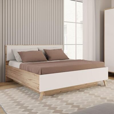 Forte VANKKA Bettgestell, Liegefläche: 160 x 200 cm, modernes Bett mit Polsterkopfteil, Doppelbett, Schlafzimmer, Holzwerkstoff, Planked Eiche Holzdekor, 167,4 cm breit x 94,2 cm hoch x 206,5 cm tief Forte VANKKA Bettgestell, Liegefläche: 160 x 200 cm, modernes Bett mit Polsterkopfteil, Doppelbett, Schlafzimmer, Holzwerkstoff, Planked Eiche Holzdekor, 167,4 cm breit x 94,2 cm hoch x 206,5 cm tief