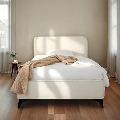 IDIMEX Polsterbett LAVORO Einzelbett 90x200, cremeweiß Bett mit Lattenrost und Samtstoffbezug, Bettgestell mit gepolstertem Kopfteil, modernes Design, Robuster Holzrahmen & Metallbeine IDIMEX Polsterbett LAVORO Einzelbett 90x200, cremeweiß Bett mit Lattenrost und Samtstoffbezug, Bettgestell mit gepolstertem Kopfteil, modernes Design, Robuster Holzrahmen & Metallbeine