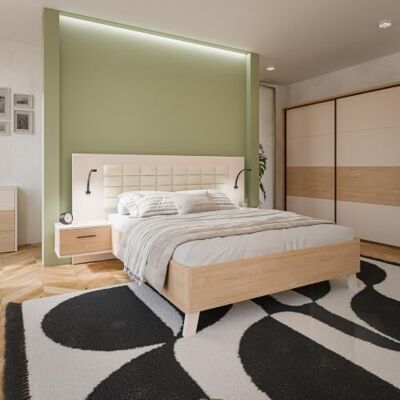 Forte RICCIANO Bettgestell mit Nachtkommoden 160x200cm, Bett mit Polsterkopfteil, Holzwerkstoff, Elegancia Eiche Holzdekor/Kaschmir Beige, 266,5 cm breit x 119,7 cm hoch x 209,9 cm tief Forte RICCIANO Bettgestell mit Nachtkommoden 160x200cm, Bett mit Polsterkopfteil, Holzwerkstoff, Elegancia Eiche Holzdekor/Kaschmir Beige, 266,5 cm breit x 119,7 cm hoch x 209,9 cm tief