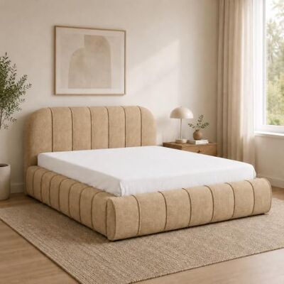 Home Collective Polsterbett Doppelbett Bett mit Stauraum und Metall-Lattenrost Schlafzimmer Jugendzimmer Möbel weicher Stoff modernes Design Längspolsterung 160x200 cm Hellbraun Home Collective Polsterbett Doppelbett Bett mit Stauraum und Metall-Lattenrost Schlafzimmer Jugendzimmer Möbel weicher Stoff modernes Design Längspolsterung 160x200 cm Hellbraun