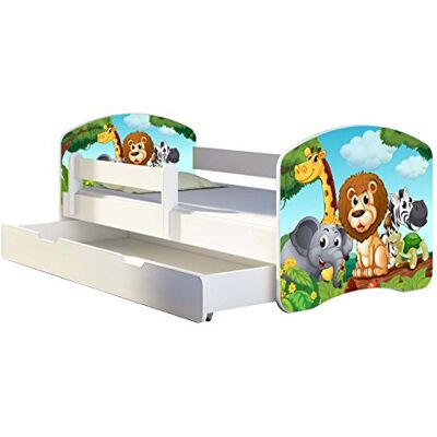 ACMA Kinderbett 140x70 Jugendbett mit Einer Schublade und Matratze, Rausfallschutz, Lattenrost Weiß, stabil, Kinderzimmer Bett, Jugendmöbel Design 02 Animals ACMA Kinderbett 140x70 Jugendbett mit Einer Schublade und Matratze, Rausfallschutz, Lattenrost Weiß, stabil, Kinderzimmer Bett, Jugendmöbel Design 02 Animals