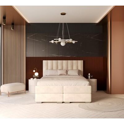 FDM Boxspringbett Polsterbett Stauraumbett Springbett mit Bettkasten 140x200, 160x200, 180x200cm hochwertigem Velours mit gepolsterten Kopfteil (Paris-Creme, 180x200) FDM Boxspringbett Polsterbett Stauraumbett Springbett mit Bettkasten 140x200, 160x200, 180x200cm hochwertigem Velours mit gepolsterten Kopfteil (Paris-Creme, 180x200)
