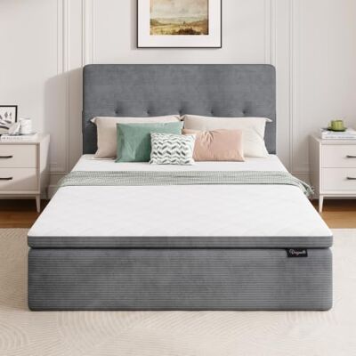 Vesgantti Doppelbett mit Matratze 140x200cm H3, Polsterbett ohne Lattenrost, Kord Bett in der Box mit Reißverschluss-Montage, werkzeugfrei, gepolstertes Kopfteil, Oeko-TEX Standard 100, 35 cm Höhe Vesgantti Doppelbett mit Matratze 140x200cm H3, Polsterbett ohne Lattenrost, Kord Bett in der Box mit Reißverschluss-Montage, werkzeugfrei, gepolstertes Kopfteil, Oeko-TEX Standard 100, 35 cm Höhe
