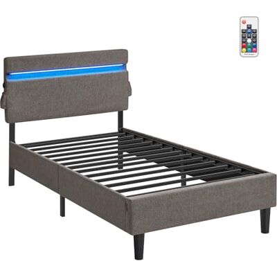 VASAGLE Bettgestell, Einzelbettgestell, 90 x 190 cm, verstellbares gepolstertes Kopfteil, LED-Beleuchtung, USB- und Typ-C-Anschluss, Bettrahmen, modern, dunkelgrau RMB801G71V1 VASAGLE Bettgestell, Einzelbettgestell, 90 x 190 cm, verstellbares gepolstertes Kopfteil, LED-Beleuchtung, USB- und Typ-C-Anschluss, Bettrahmen, modern, dunkelgrau RMB801G71V1