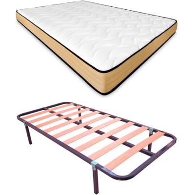 DUÉRMETE ONLINE Komplettes Bett mit Visko-Matratze, wendbar (Winter/Sommer) + Lattenrost mit Beinen, Stahl-Legierung, Grau, 105 x 190 cm DUÉRMETE ONLINE Komplettes Bett mit Visko-Matratze, wendbar (Winter/Sommer) + Lattenrost mit Beinen, Stahl-Legierung, Grau, 105 x 190 cm