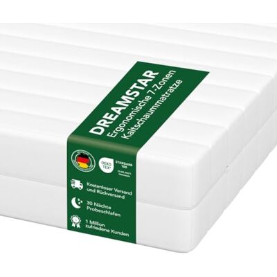 DREAMSTAR Easy Flex 7-Zonen Matratze 90x200 cm H2&H3 Ergonomische Kaltschaummatratze Hypoallergen & Antibakteriell Bezug abnehmbar & waschbar Oeko-TEX® (11cm, 90 x 200 cm) DREAMSTAR Easy Flex 7-Zonen Matratze 90x200 cm H2&H3 Ergonomische Kaltschaummatratze Hypoallergen & Antibakteriell Bezug abnehmbar & waschbar Oeko-TEX® (11cm, 90 x 200 cm)