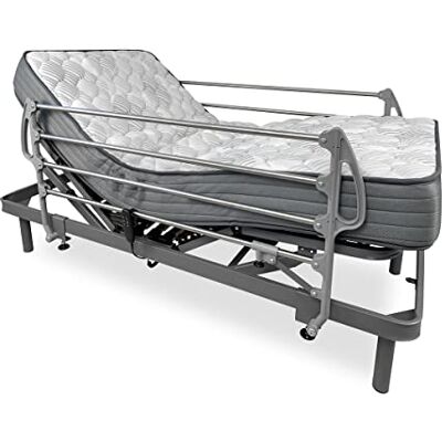 DUÉRMETE ONLINE , 90 x 190 cm, elektrisches Bett, verstärkt, Ergomax, viskoelastische Matratze Dorsaltec + Edelstahlgeländer, Holz, Anthrazitgrau DUÉRMETE ONLINE , 90 x 190 cm, elektrisches Bett, verstärkt, Ergomax, viskoelastische Matratze Dorsaltec + Edelstahlgeländer, Holz, Anthrazitgrau
