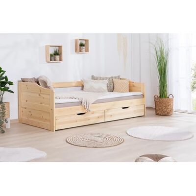 TiCAA Einzelbett Sofabett Funktionsbett, Melinda mit Zusatzbett für Schlafzimmer, Kinderzimmer Kiefer Massivholz Bettgestell 90 x 200 cm TiCAA Einzelbett Sofabett Funktionsbett, Melinda mit Zusatzbett für Schlafzimmer, Kinderzimmer Kiefer Massivholz Bettgestell 90 x 200 cm