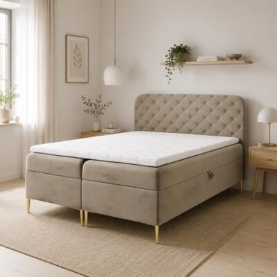 Home Collective Boxspringbett Doppelbett Bett mit Bettkasten und Matratze Schlafzimmer Jugendzimmer Möbel inkl. Topper Knopfheftung weicher Velours-Stoff 160x200 cm Hellbraun Home Collective Boxspringbett Doppelbett Bett mit Bettkasten und Matratze Schlafzimmer Jugendzimmer Möbel inkl. Topper Knopfheftung weicher Velours-Stoff 160x200 cm Hellbraun