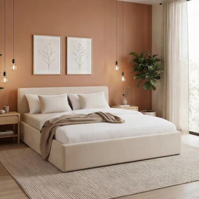 IDIMEX Polsterbett Dream gepolstert, 180x200 cm Cremeweiß – Komfortables Doppelbett mit Kopfteil und Lattenrost aus Samt Stoff, Bezug aus 100% Polyester, modernes Design für das Schlafzimmer IDIMEX Polsterbett Dream gepolstert, 180x200 cm Cremeweiß – Komfortables Doppelbett mit Kopfteil und Lattenrost aus Samt Stoff, Bezug aus 100% Polyester, modernes Design für das Schlafzimmer