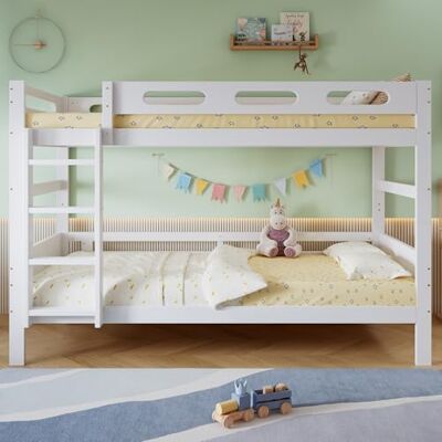 Merax Etagenbett 90x200 cm Holzbett mit Leiter und Absturzsicherung, Hochbett Bettgestell aus Kiefer und MDF, Stabiler Lattenrost, Doppelstockbett Weiß Merax Etagenbett 90x200 cm Holzbett mit Leiter und Absturzsicherung, Hochbett Bettgestell aus Kiefer und MDF, Stabiler Lattenrost, Doppelstockbett Weiß