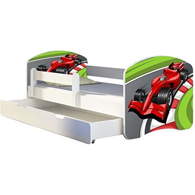 ACMA Kinderbett 180x80 Jugendbett mit Einer Schublade und Matratze, Rausfallschutz, Lattenrost Weiß, stabil, Kinderzimmer Bett, Jugendmöbel Design 06 Formel 1 ACMA Kinderbett 180x80 Jugendbett mit Einer Schublade und Matratze, Rausfallschutz, Lattenrost Weiß, stabil, Kinderzimmer Bett, Jugendmöbel Design 06 Formel 1