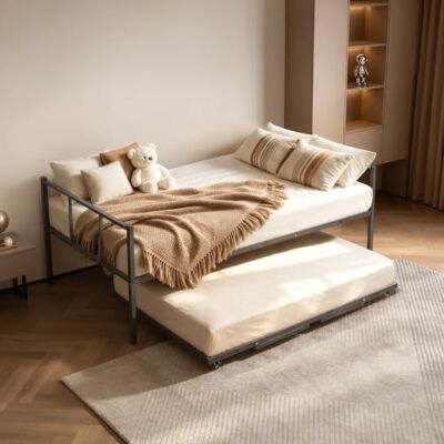 VEVOR Tagesbett Bettgestell bis 180 kg 2-in-1-Ausziehbett Einzelbettgröße Ausziehbares Bett für Wohnzimmer Schlafzimmer Gästezimmer, für 2 Personen, Metall-Konstruktion, Feststellbare Rollen, Schwarz VEVOR Tagesbett Bettgestell bis 180 kg 2-in-1-Ausziehbett Einzelbettgröße Ausziehbares Bett für Wohnzimmer Schlafzimmer Gästezimmer, für 2 Personen, Metall-Konstruktion, Feststellbare Rollen, Schwarz