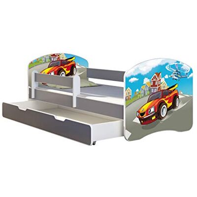 ACMA Kinderbett Jugendbett mit Einer Schublade und Matratze Grau mit Rausfallschutz Lattenrost II Spielbett Kinderzimmer Möbel (03 Racing Car, 180x80 + Bettkasten) ACMA Kinderbett Jugendbett mit Einer Schublade und Matratze Grau mit Rausfallschutz Lattenrost II Spielbett Kinderzimmer Möbel (03 Racing Car, 180x80 + Bettkasten)
