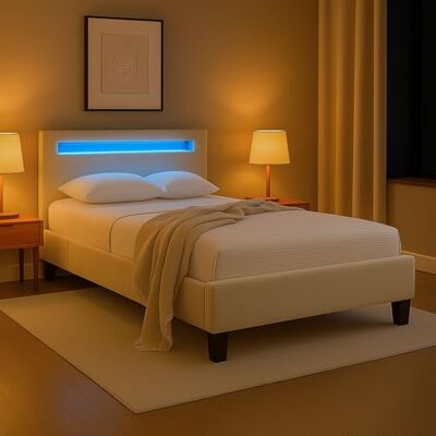 IDIMEX Polsterbett LASHIO mit LED Beleuchtung im Kopfteil 120x200 cm, Cremeweiß – modernes Bett mit Samt Stoffbezug, Jugendzimmer IDIMEX Polsterbett LASHIO mit LED Beleuchtung im Kopfteil 120x200 cm, Cremeweiß – modernes Bett mit Samt Stoffbezug, Jugendzimmer